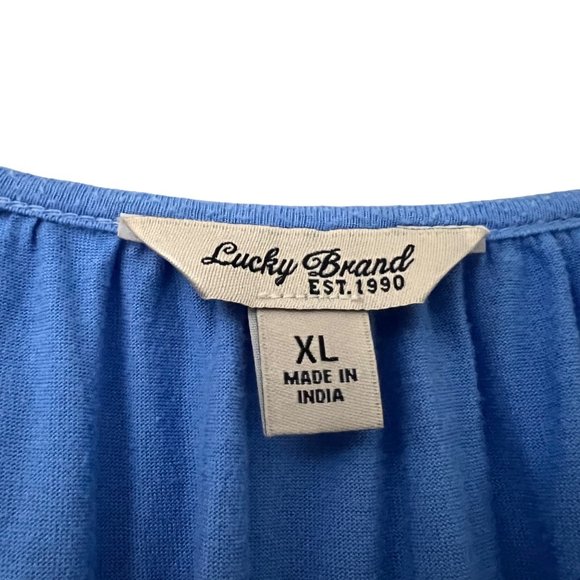 Lucky Brand Womens Blue Crochet Tassel Peasant Boho Blouse Size XLarge - Picture 2 of 7